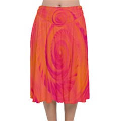 Pink And Orange Swirl Velvet Flared Midi Skirt by SpinnyChairDesigns