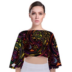 Abstract Tribal Swirl Tie Back Butterfly Sleeve Chiffon Top by SpinnyChairDesigns