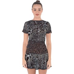 Urban Camouflage Black Grey Brown Drop Hem Mini Chiffon Dress by SpinnyChairDesigns