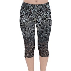 Urban Camouflage Black Grey Brown Velvet Capri Leggings  by SpinnyChairDesigns