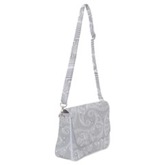 White Abstract Paisley Pattern Shoulder Bag With Back Zipper by SpinnyChairDesigns