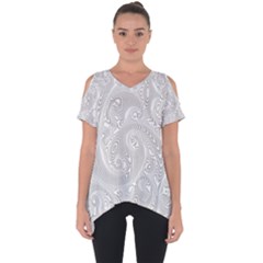 White Abstract Paisley Pattern Cut Out Side Drop Tee by SpinnyChairDesigns