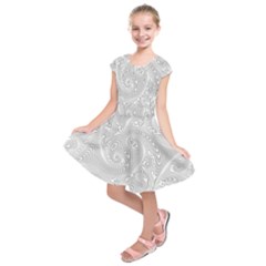 White Abstract Paisley Pattern Kids  Short Sleeve Dress by SpinnyChairDesigns