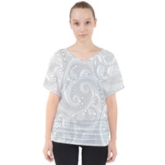 White Abstract Paisley Pattern V-neck Dolman Drape Top by SpinnyChairDesigns