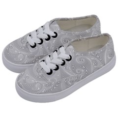 White Abstract Paisley Pattern Kids  Classic Low Top Sneakers by SpinnyChairDesigns