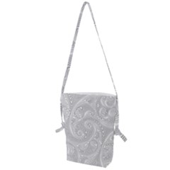 White Abstract Paisley Pattern Folding Shoulder Bag by SpinnyChairDesigns