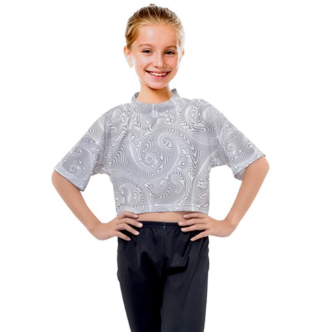 White Abstract Paisley Pattern Kids Mock Neck Tee by SpinnyChairDesigns