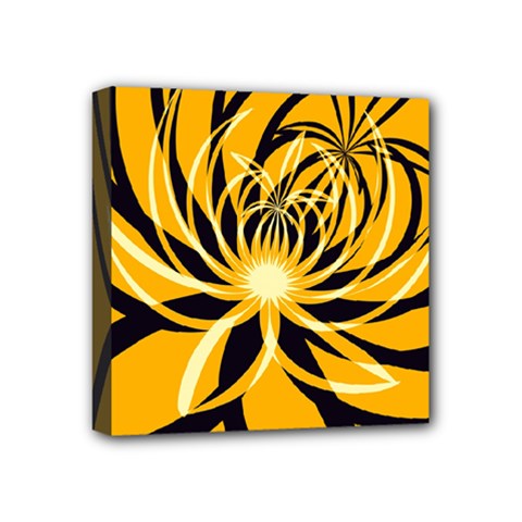 Black Yellow Abstract Floral Pattern Mini Canvas 4  x 4  (Stretched)