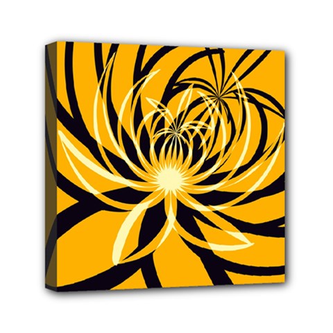 Black Yellow Abstract Floral Pattern Mini Canvas 6  X 6  (stretched)