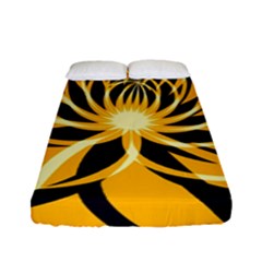 Black Yellow Abstract Floral Pattern Fitted Sheet (full/ Double Size) by SpinnyChairDesigns