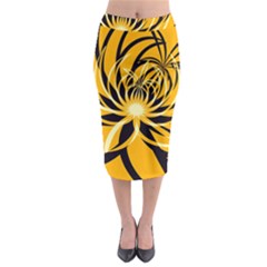 Black Yellow Abstract Floral Pattern Midi Pencil Skirt