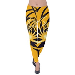 Black Yellow Abstract Floral Pattern Velvet Leggings by SpinnyChairDesigns