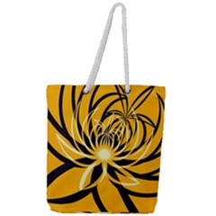 Black Yellow Abstract Floral Pattern Full Print Rope Handle Tote (Large)