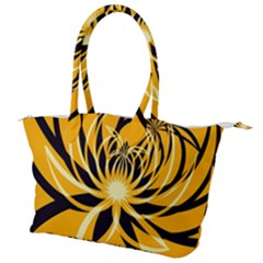 Black Yellow Abstract Floral Pattern Canvas Shoulder Bag