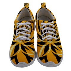 Black Yellow Abstract Floral Pattern Athletic Shoes by SpinnyChairDesigns