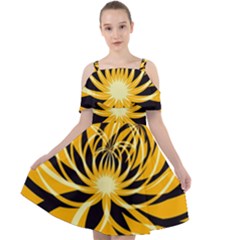 Black Yellow Abstract Floral Pattern Cut Out Shoulders Chiffon Dress by SpinnyChairDesigns