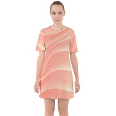 Coral Peach Swoosh Sixties Short Sleeve Mini Dress by SpinnyChairDesigns