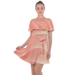 Coral Peach Swoosh Off Shoulder Velour Dress by SpinnyChairDesigns