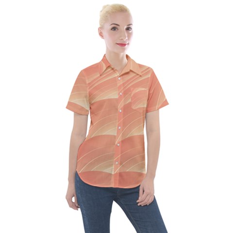 Coral Peach Swoosh Women s Short Sleeve Pocket Shirt by SpinnyChairDesigns