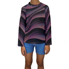 Dark Purple And Black Swoosh Kids  Long Sleeve Swimwear by SpinnyChairDesigns