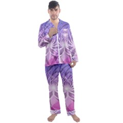 Watercolor Blue Purple Floral Pattern Men s Long Sleeve Satin Pyjamas Set by SpinnyChairDesigns