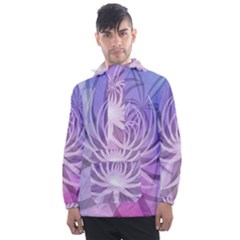 Watercolor Blue Purple Floral Pattern Men s Front Pocket Pullover Windbreaker by SpinnyChairDesigns