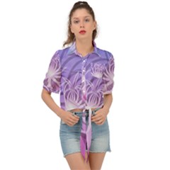 Watercolor Blue Purple Floral Pattern Tie Front Shirt  by SpinnyChairDesigns