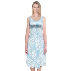 Light Blue And White Abstract Paisley Midi Sleeveless Dress by SpinnyChairDesigns