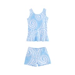 Light Blue And White Abstract Paisley Kids  Boyleg Swimsuit by SpinnyChairDesigns