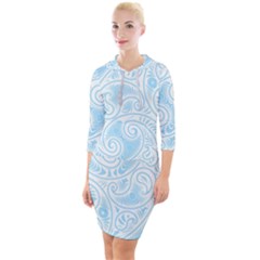 Light Blue And White Abstract Paisley Quarter Sleeve Hood Bodycon Dress by SpinnyChairDesigns