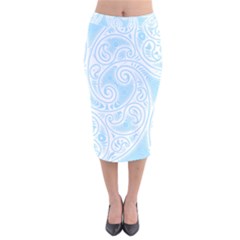 Light Blue And White Abstract Paisley Velvet Midi Pencil Skirt by SpinnyChairDesigns