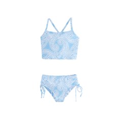 Light Blue And White Abstract Paisley Girls  Tankini Swimsuit by SpinnyChairDesigns