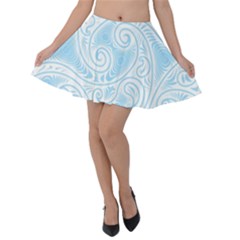 Light Blue And White Abstract Paisley Velvet Skater Skirt by SpinnyChairDesigns