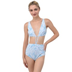 Light Blue And White Abstract Paisley Tied Up Two Piece Swimsuit by SpinnyChairDesigns