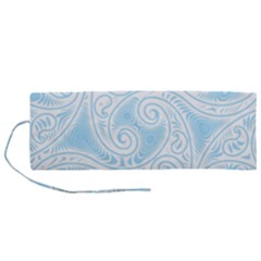 Light Blue And White Abstract Paisley Roll Up Canvas Pencil Holder (m) by SpinnyChairDesigns