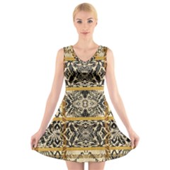 Antique Black And Gold V-neck Sleeveless Dress by SpinnyChairDesigns