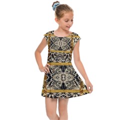 Antique Black And Gold Kids  Cap Sleeve Dress by SpinnyChairDesigns