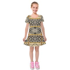 Antique Black And Gold Kids  Short Sleeve Velvet Dress by SpinnyChairDesigns