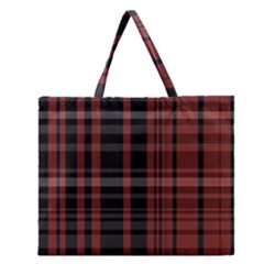 Black And Red Striped Plaid Zipper Large Tote Bag by SpinnyChairDesigns