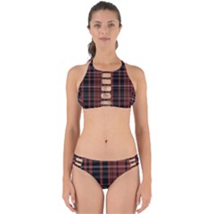 Black And Red Striped Plaid Perfectly Cut Out Bikini Set by SpinnyChairDesigns