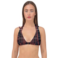 Black And Red Striped Plaid Double Strap Halter Bikini Top by SpinnyChairDesigns