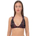 Black and Red Striped Plaid Double Strap Halter Bikini Top View1