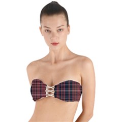 Black And Red Striped Plaid Twist Bandeau Bikini Top by SpinnyChairDesigns