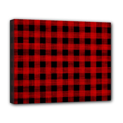 Grunge Red Black Buffalo Plaid Deluxe Canvas 20  X 16  (stretched) by SpinnyChairDesigns