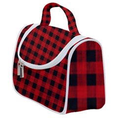 Grunge Red Black Buffalo Plaid Satchel Handbag by SpinnyChairDesigns