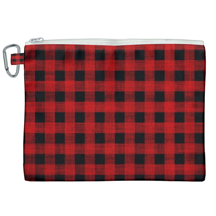 Grunge Red Black Buffalo Plaid Canvas Cosmetic Bag (XXL)