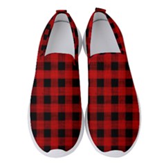 Grunge Red Black Buffalo Plaid Women s Slip On Sneakers by SpinnyChairDesigns