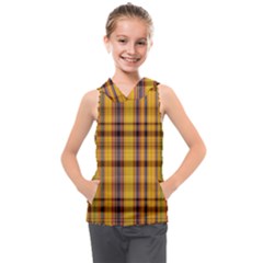 Madras Plaid Yellow Gold Kids  Sleeveless Hoodie by SpinnyChairDesigns