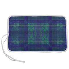 Blue Green Faded Plaid Pen Storage Case (l) by SpinnyChairDesigns