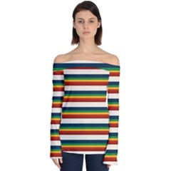 Rainbow Stripes Off Shoulder Long Sleeve Top by tmsartbazaar